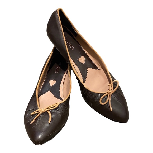 Aldo brown leather retro style kitten heel with pointed toe. Sz 38 - Picture 2 of 16